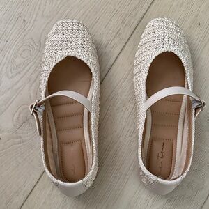 Beige Woven Ballet Flats